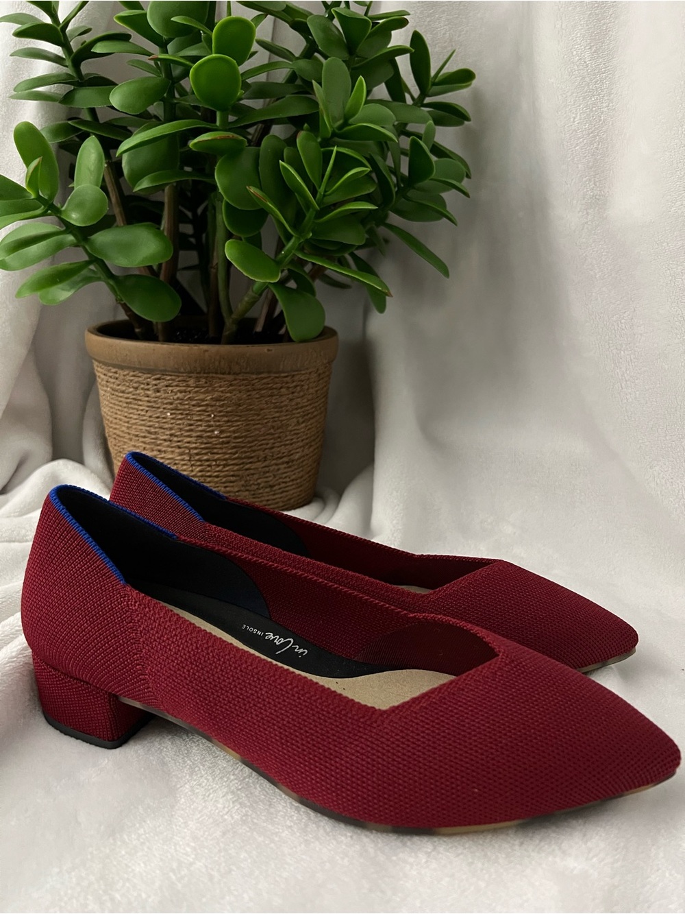 Rothy's High Point Autumm Red Knit Low Block Heel Flats